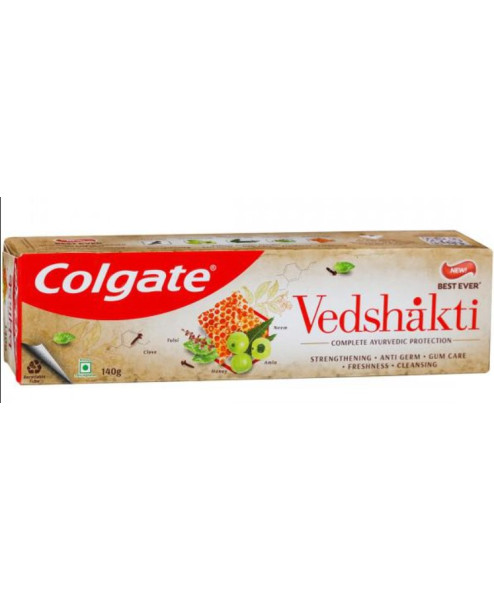 Colgate Vedshakti Toothpaste, Anti-Bacterial Tooth Paste for Whole Mouth Health and Fresh Breath, With Neem, Clove, and Honey 140 g